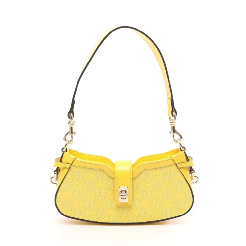 Gucci Moonside GG Canvas Leather Shoulder Bag Yellow